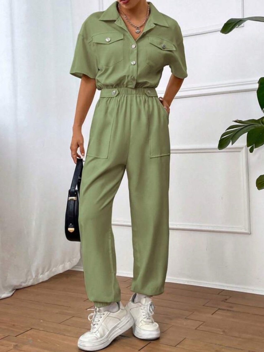 Olive Green Utility Jumpsuit - Women